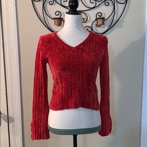 Red Crop top Sweater with Bell Sleeves